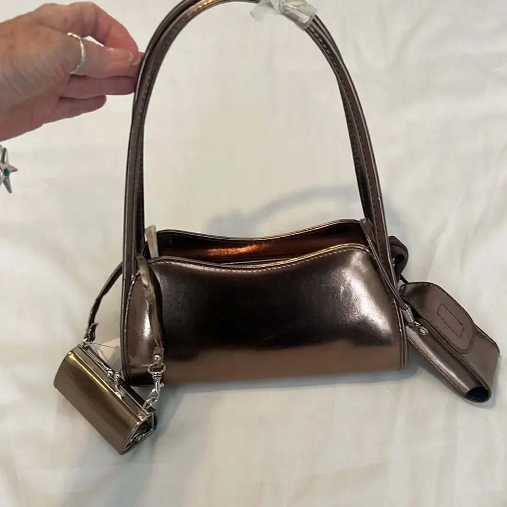 NWT Elegant Metallic Brown Womens Handbag Set perfect for all your essentials